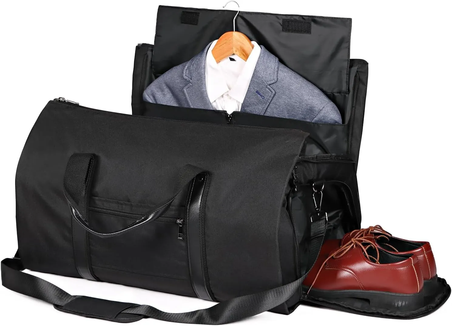 Zilink Convertible Garment Bag with Shoulder Strap Carry on Travel Duffel Bag - 2 in 1 Hanging Suitcase Suit Business Travel Bag for Men Women, Black