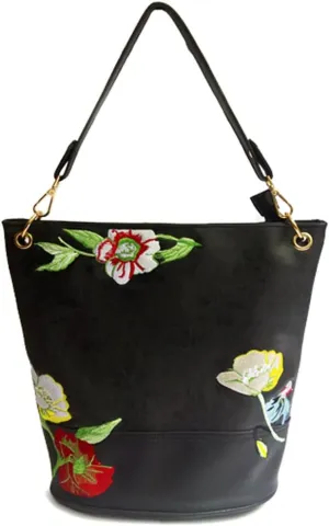 ZiMing Vintage Bucket Bag for Women Purse Floral Embroider Hobo Bag PU Leather Satchel Shoulder Bag Small Tote Handbag