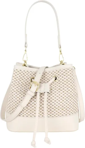 ZLM BAG US Straw Drawstring Bucket Bag Summer Crochet Tote Purse Pu Leather Strap Crossbody Shoulder Bag