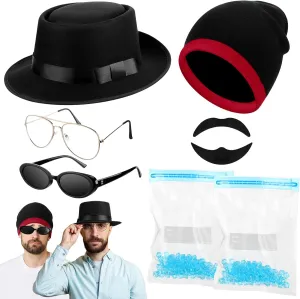 Zoooyawn 9 Pcs Halloween Hazmat Costume Men Adults Costume Accessories Include Porkpie Hat Beanie Cap Sunglasses Fake Beard Blue Particles with Bags for Cosplay Party