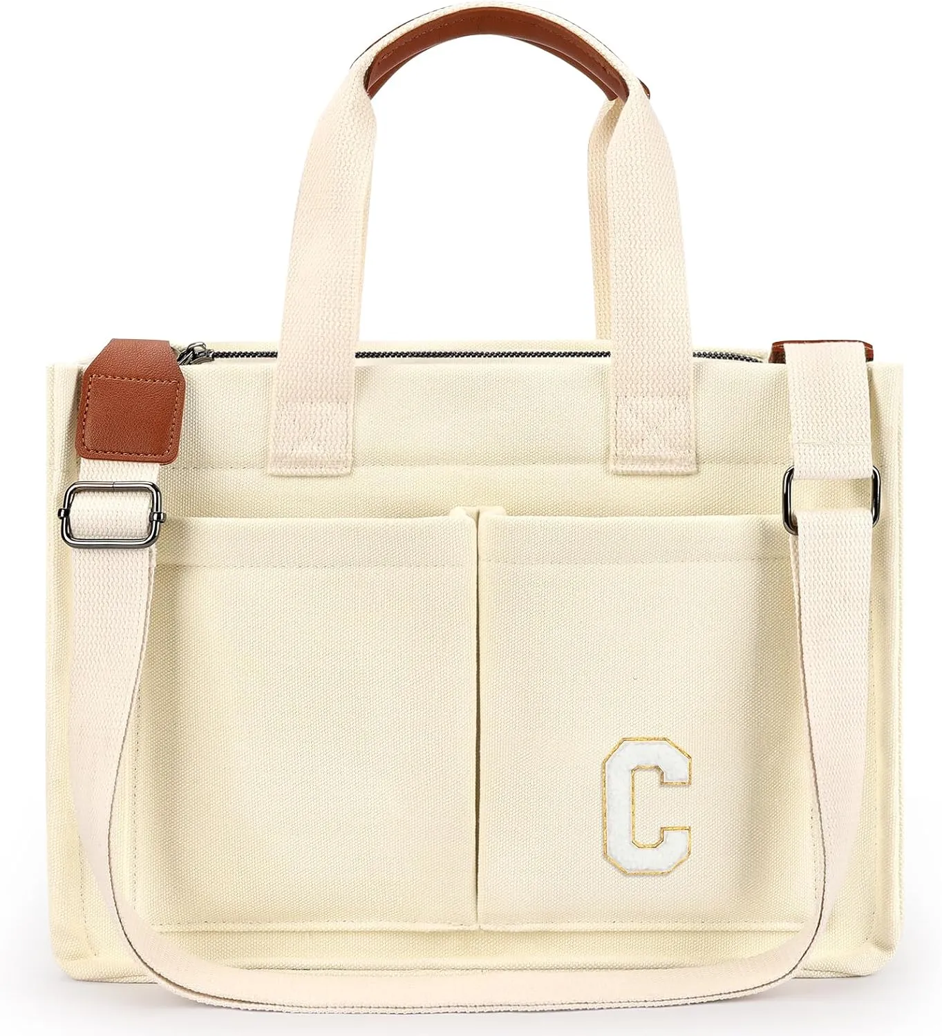 ZORFIN Canvas Tote Bag for Women with Zipper and Pockets Crossbody Work Laptop Book Bag for Travel College Gift