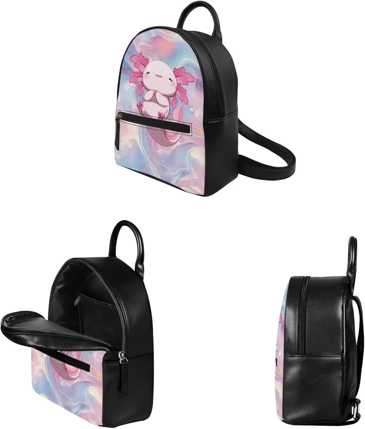 ZOUTAIRONG Axolotl Tie Dye Print Mini Backpack for Women Girls Girls Purse and Wallet Set Shoulder Bags Kids Pouch Sport Daypack Travel Storage Bag