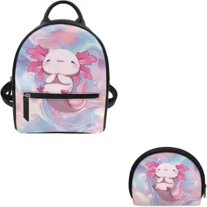 ZOUTAIRONG Axolotl Tie Dye Print Mini Backpack for Women Girls Girls Purse and Wallet Set Shoulder Bags Kids Pouch Sport Daypack Travel Storage Bag