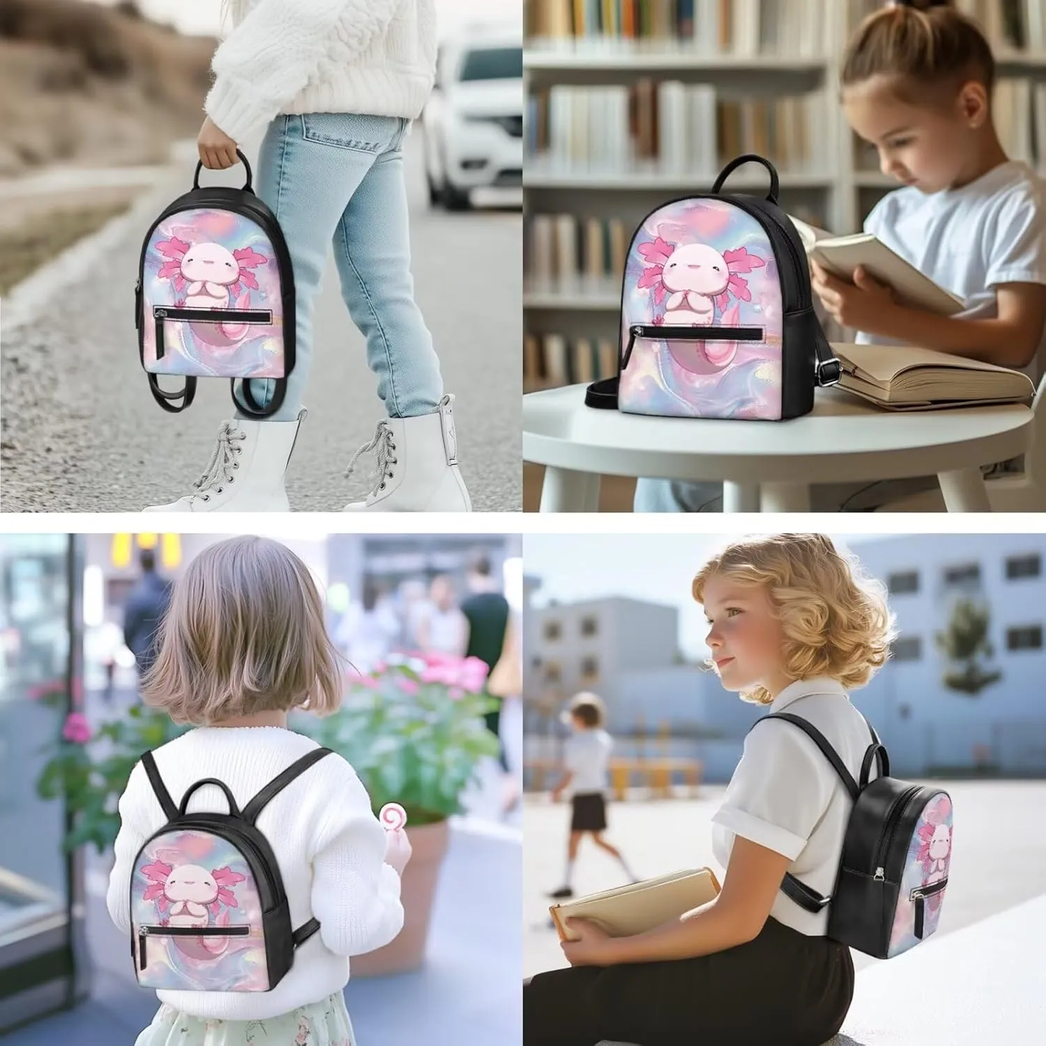 ZOUTAIRONG Axolotl Tie Dye Print Mini Backpack for Women Girls Girls Purse and Wallet Set Shoulder Bags Kids Pouch Sport Daypack Travel Storage Bag